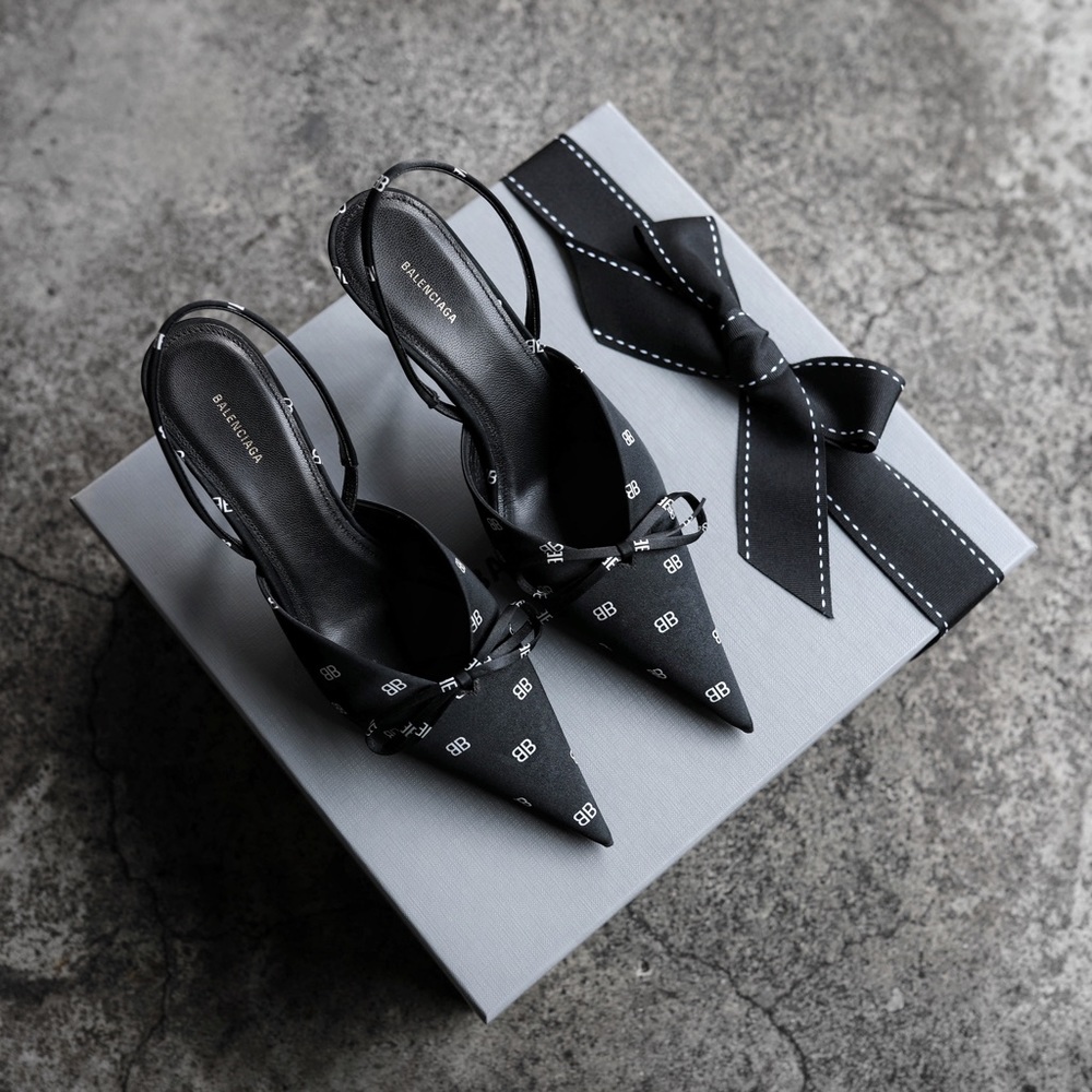 Balenciaga Black Pointed Slingback Heels